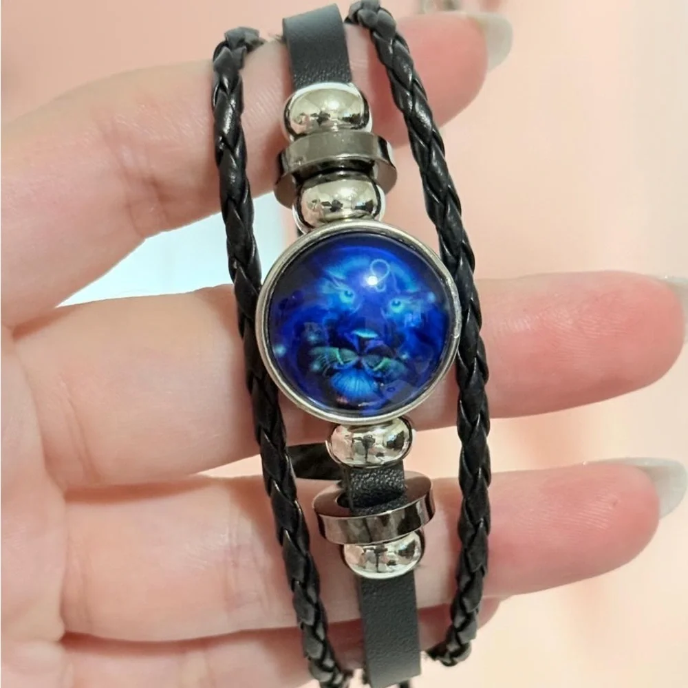 Blue and Black Leo Zodiac Braided Bracelet